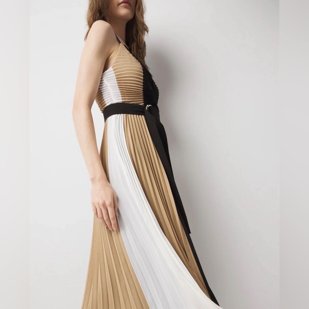 White House Black Market Colorblock Pleated Midi Dress Size 2 NWT - Picture 2 of 13